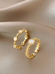 2 piezas Conjunto de anillos midi de alta gama con piedras de ojo de gato - Amarillo Oro - Ver 1