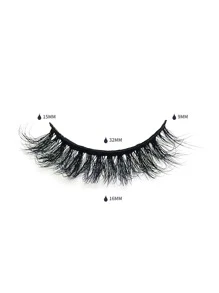 1 Pair/Pack Fluffy Curled Faux Mink Eyelashes, 15mm 8D Thick False Lashes, Cat Eye Makeup Effect, Lengthening & Volumizing Eyelash Extensions - Black - View 2