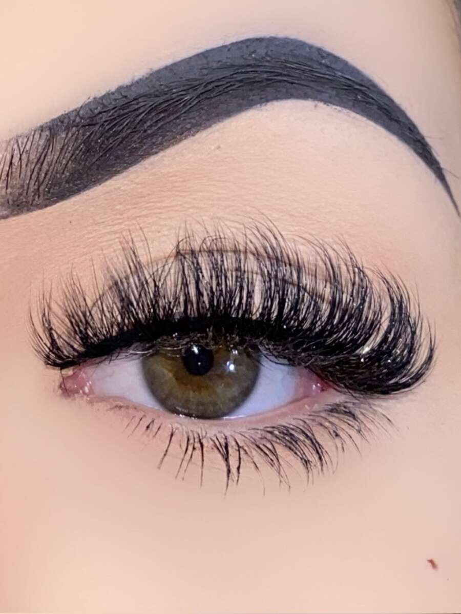 1 Pair/Pack Fluffy Curled Faux Mink Eyelashes, 15mm 8D Thick False Lashes, Cat Eye Makeup Effect, Lengthening & Volumizing Eyelash Extensions - Black - View 1