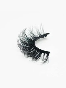 1 Pair/Pack Fluffy Curled Faux Mink Eyelashes, 15mm 8D Thick False Lashes, Cat Eye Makeup Effect, Lengthening & Volumizing Eyelash Extensions - Black - View 3