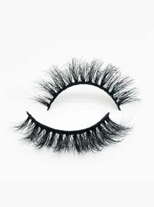 1 Pair/Pack Fluffy Curled Faux Mink Eyelashes, 15mm 8D Thick False Lashes, Cat Eye Makeup Effect, Lengthening & Volumizing Eyelash Extensions - Black - View 5
