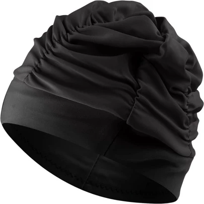 Women's Long Hair Swimming Cap, Nylon Material, Pleated Elastic Design, Comfortable & Breathable, Maintains Hairstyle - Black, Essential For Beach, Beach Accessories, Pool Floats