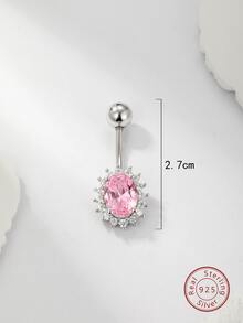 1pc Personalized 925 Sterling Silver Belly Button Ring With Cubic Zirconia - Silver - View 5