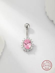 1pc Personalized 925 Sterling Silver Belly Button Ring With Cubic Zirconia - Silver - View 3