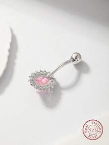 1pc Personalized 925 Sterling Silver Belly Button Ring With Cubic Zirconia - Silver - View 4