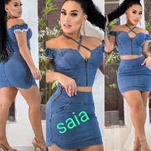 Women Denim Skirts - 藍色 - 查看 3