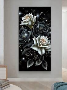 Pintura Em Diamante 5d Diy Kit De Ponto Cruz De Flores De Rosa , Kit Completo De Mosaico Diamante Quadrado Floral Para Decoração De Casa, Presentes