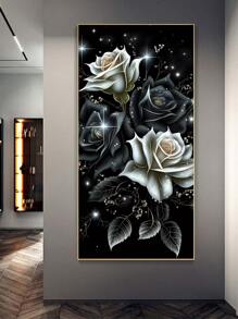 Pintura Em Diamante 5d Diy Kit De Ponto Cruz De Flores De Rosa , Kit Completo De Mosaico Diamante Quadrado Floral Para Decoração De Casa, Presentes