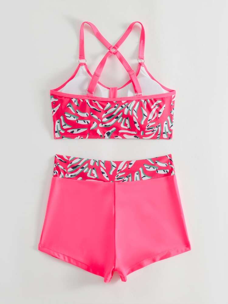 Fashion Fresh And Simple Ladies Graphic Print Criss Cross Back Knot Front Two-Piece Bikini Set