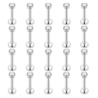 20Pcs Set 16G Lip Rings Stainless Steel Labret Monroe Lip Rings Nail Cartilage Tragus Helix Earrings Studs Ring Medusa Piercing Jewelry For Women Men 8mm