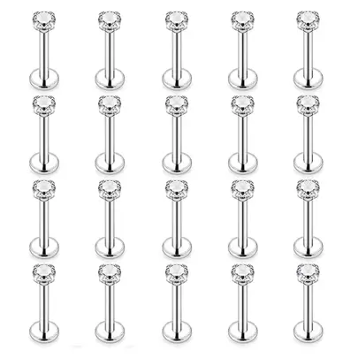 20Pcs Set 16G Lip Rings Stainless Steel Labret Monroe Lip Rings Nail Cartilage Tragus Helix Earrings Studs Ring Medusa Piercing Jewelry For Women Men 8mm