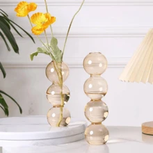 木頭支撐架空氣植物陸地動物飼養所,創意透明水培花瓶裝飾物,客廳和餐具桌子裝飾用品,家庭裝飾工藝,ins風格 - 香檳色 - 查看 2