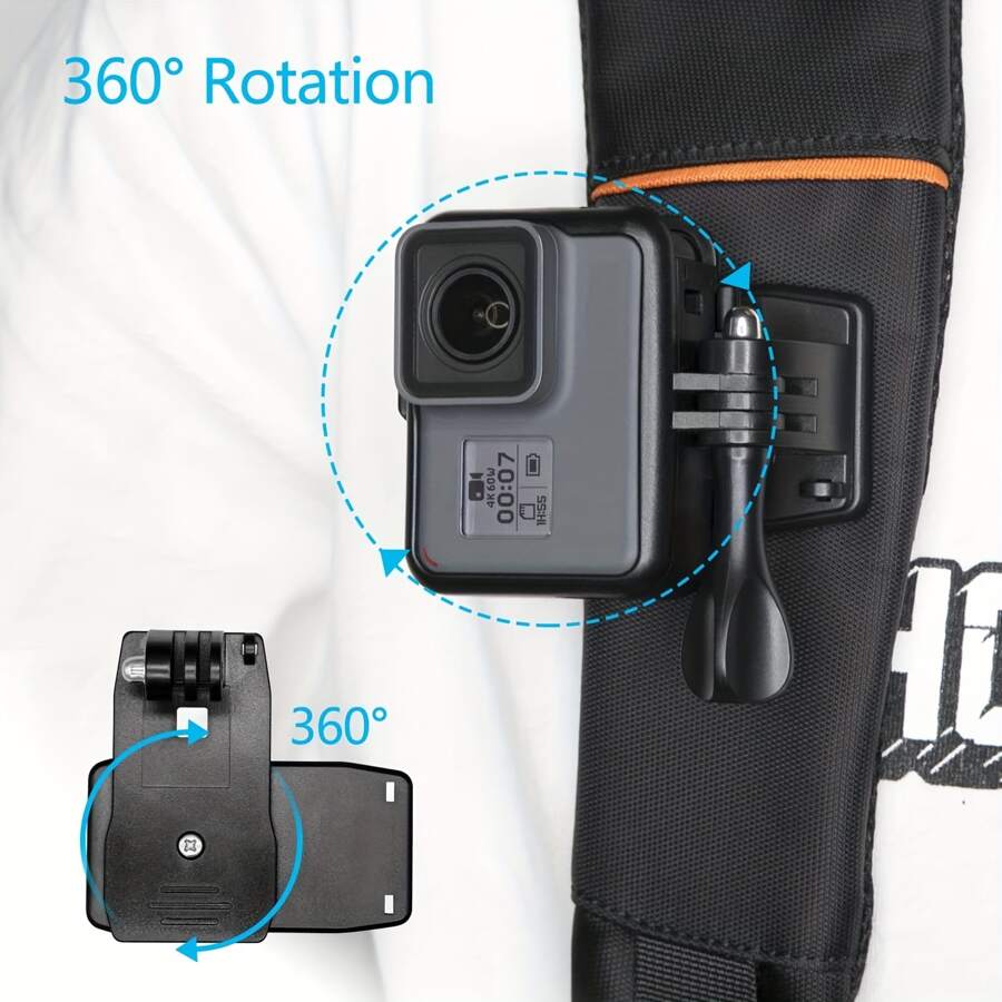 Backpack Clip Holder For Gopro Hero 13 12 11 10 9 8 Black 7 6 5 4 3 Accessories 360-Degree Rotation Clip For YI 4K SJ4000 DBPOWER AKASO EKEN H9R - Black - View 1