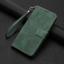 商務風格翻蓋皮革手機殼帶扣,親膚保護殼兼容三星、蘋果、小米、一加等機型 - 綠色 - 查看 3