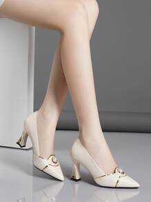 Fashionable Women's Single High Heeled Shoes With Metallic Decoration Pointed Toe Stilettos - Beige - View 4