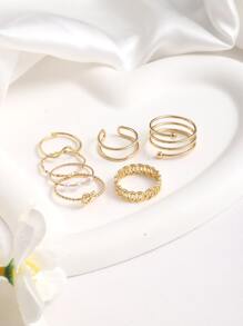 7 件/套时尚铁戒指各种形状和尺寸戒指套装，适合女性 - 金色 - 查看 3