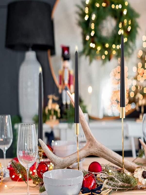 10inch Black Cone Shaped Tall Taper Candles, Nondrip Dinner Candles