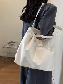 大容量時尚托特包帶字母拼貼裝飾用品 - 白色 - 查看 7