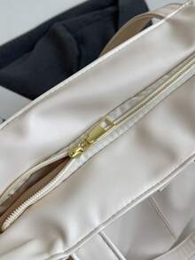 大容量時尚托特包帶字母拼貼裝飾用品 - 白色 - 查看 9