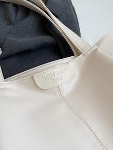 大容量時尚托特包帶字母拼貼裝飾用品 - 白色 - 查看 5