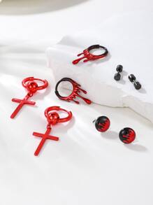 4 Đỏ  Trang trí chéo Thả hoa tai Kim loại Hoa tai hình tròn Punk Tròn Bông tai stud Đối với phụ nữ Nam - Đỏ - Xem 1