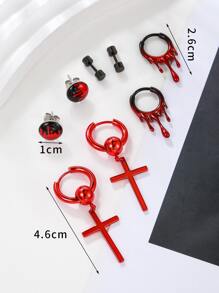 4 Đỏ  Trang trí chéo Thả hoa tai Kim loại Hoa tai hình tròn Punk Tròn Bông tai stud Đối với phụ nữ Nam - Đỏ - Xem 4