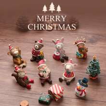 卡通迷你圣诞动物树脂装饰摆件，创意家居装饰圣诞节最佳礼物 - 彩色 - 查看 1