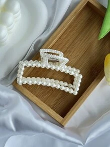 1 件单层珍珠方形发夹优雅头饰 - 白色 - 查看 2