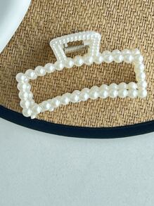 1 件单层珍珠方形发夹优雅头饰 - 白色 - 查看 5