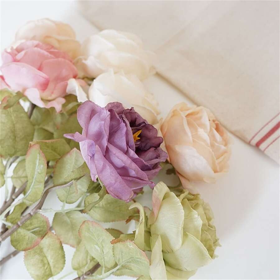 2023 New European Style Rose Camellia Silk Artificial Plant DIY Home Garden Wedding Party Decoration - White - View 1
