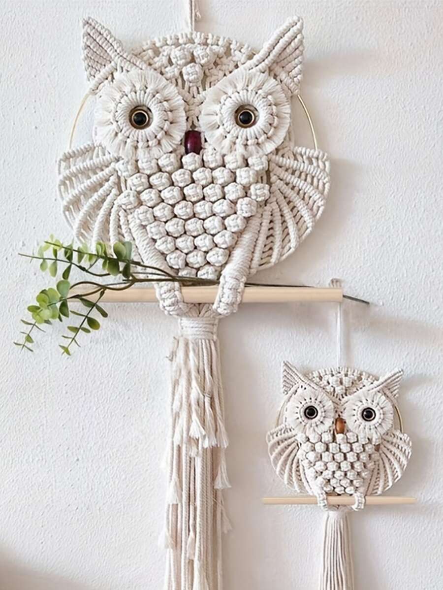 1pc Owl Macrame Home Tapestry, Wall Hanging Wall Decoration Room Decoration For Bedroom Living Room Dorm,Home Decor ,Room Decor,Wall Decor - White - View 1