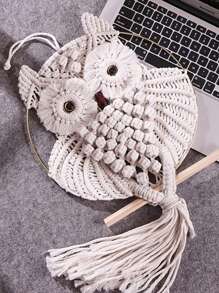 1pc Owl Macrame Home Tapestry, Wall Hanging Wall Decoration Room Decoration For Bedroom Living Room Dorm,Home Decor ,Room Decor,Wall Decor - White - View 5