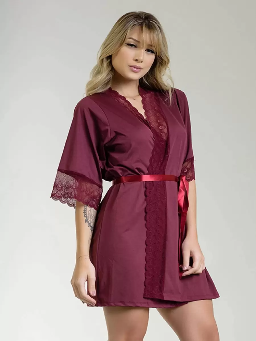 Plus Size Robes & Robe Sets - 酒紅色 - 查看 1
