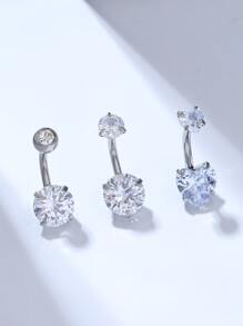 3 件时尚简约圆形和心形不锈钢和锆石肚脐环套装适用于女士户外游泳配件情人节、妈妈、母亲、母亲节、礼物