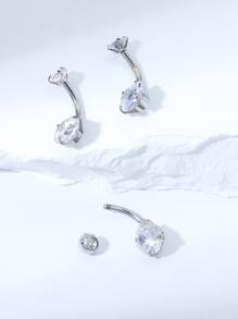 3 件时尚简约圆形和心形不锈钢和锆石肚脐环套装适用于女士户外游泳配件情人节、妈妈、母亲、母亲节、礼物