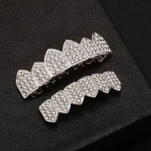 Fashionable & Funny & Personalized Micro Pave Cubic Zirconia Teeth Grillz, Party Accessories - Silver - View 3