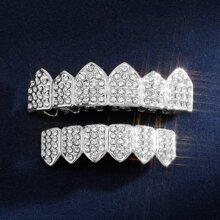 Fashionable & Funny & Personalized Micro Pave Cubic Zirconia Teeth Grillz, Party Accessories - Silver - View 1