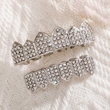 Fashionable & Funny & Personalized Micro Pave Cubic Zirconia Teeth Grillz, Party Accessories - Silver - View 4