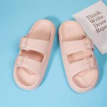Zapatillas de mujeres hebilla con tira doble grueso suela EVA - Rosa - Ver 1