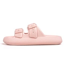 Zapatillas de mujeres hebilla con tira doble grueso suela EVA - Rosa - Ver 4