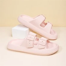 Zapatillas de mujeres hebilla con tira doble grueso suela EVA - Rosa - Ver 2