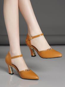 Fashionable Rhinestone Chunky Heel Peep Toe Hollow Out High-heeled Shoes