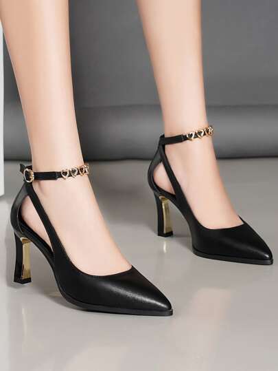 Fashionable Women's Thin Heeled Shoes, Minimalist Design Pointed Toe Ankle Strap High Heels