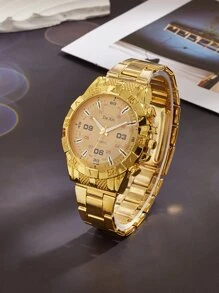 1pc Business Watch For Man Luxury Stainless Steel Quartz Wristwatch Gold Clock Simple Dial Men Watches - Gold - View 1