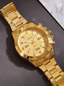 1pc Business Watch For Man Luxury Stainless Steel Quartz Wristwatch Gold Clock Simple Dial Men Watches - Gold - View 5