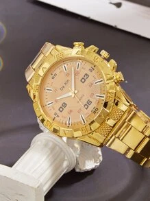 1pc Business Watch For Man Luxury Stainless Steel Quartz Wristwatch Gold Clock Simple Dial Men Watches - Gold - View 4