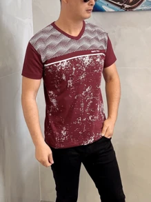 Men T-Shirts - 酒紅色 - 查看 1