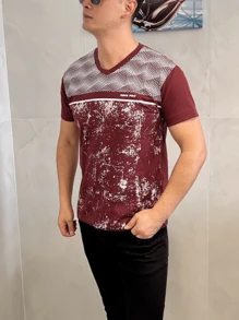 Men T-Shirts - 酒紅色 - 查看 2