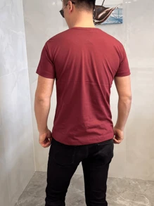 Men T-Shirts - 酒紅色 - 查看 3