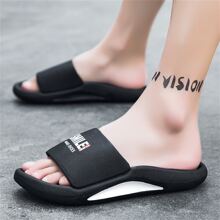 Men's Simple Design Slip-Resistant & Soft Eva Slippers For Summer - Black - View 6